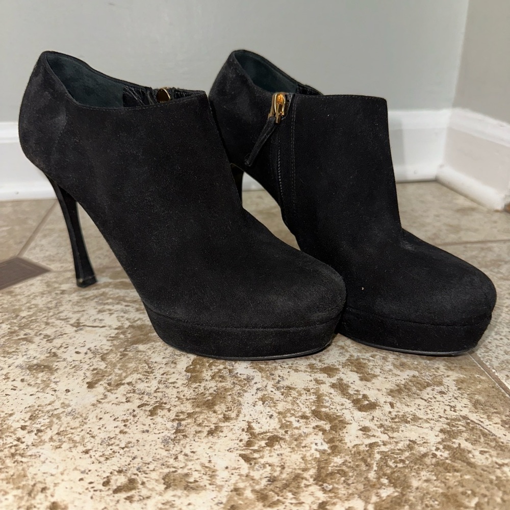 Yves Saint Laurent Ysl Black Suede Ankle Booties Size 37.5
